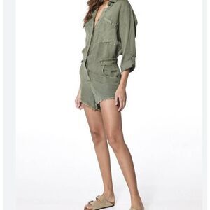 YFB River Raw Edge Linen Romper Shorts Cadet Pigment XSmall